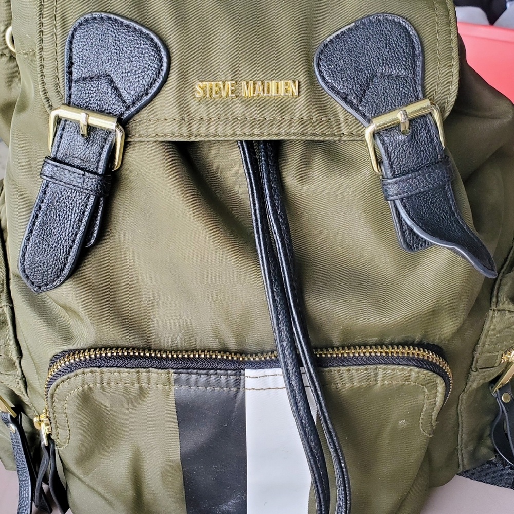 Steve Madden Army Green Backpack With Gold Hardware